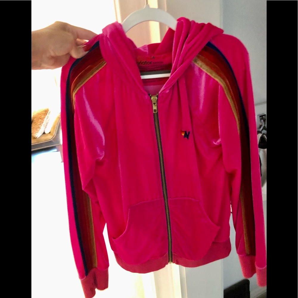 AVIATOR NATION Hot Pink Velvet Zip Up